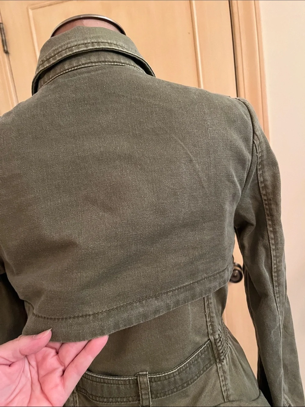 ANTHROPOLOGIE HEI HEI Modern Arty Ruffle Peplum Olive Utility Tie-Waist Jacket S